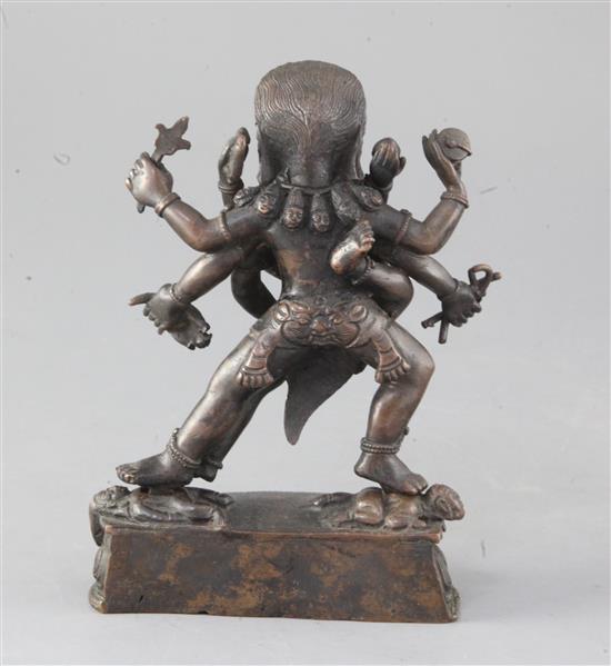 A Tibetan bronze group of Makahla height 16cm